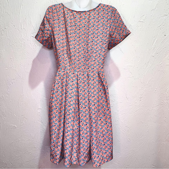 Monteau Terracotta Pink Elephant Print Retro Fit and Flare Dress Women's M - Picture 2 of 6